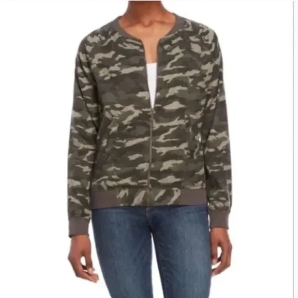 Beachlunchlounge Olive Green Camo Bomber Jacket Sz L - Picture 1 of 10